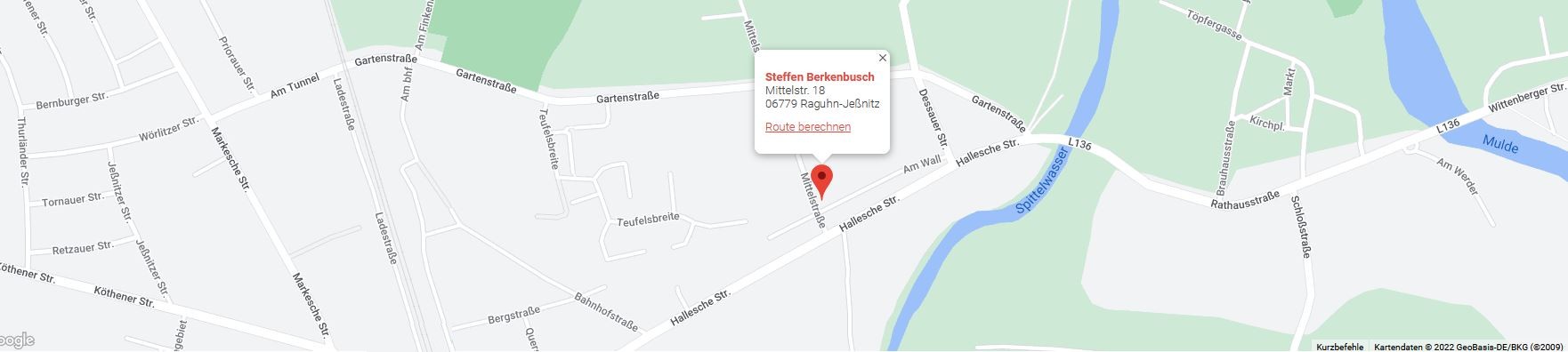 Kartenausschnitt Raguhn mit Standort der Tischlerei in der Mittelstraße 18